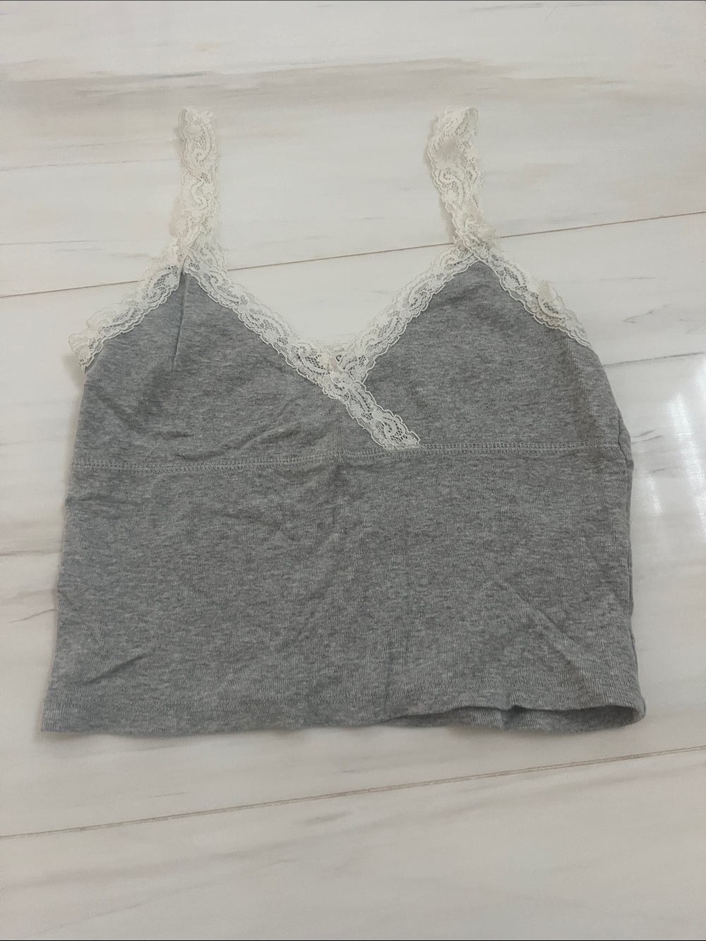 Brandy Melville Gray Lace Trim Tank Top
